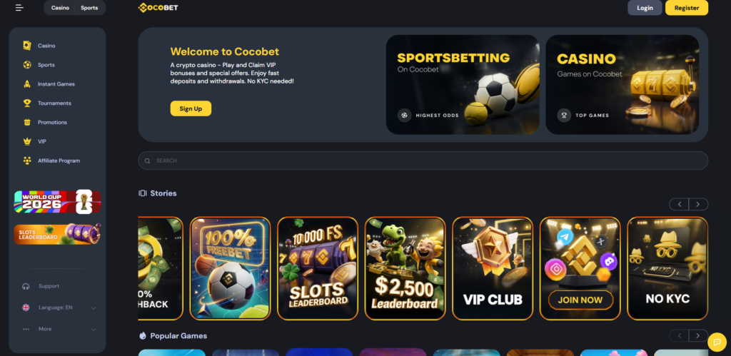CocoBet crypto non GamStop casino homepage