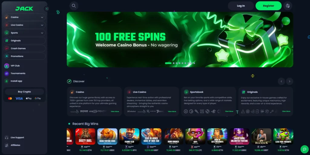 JACK non GamStop casino homepage — formerly Jackbit